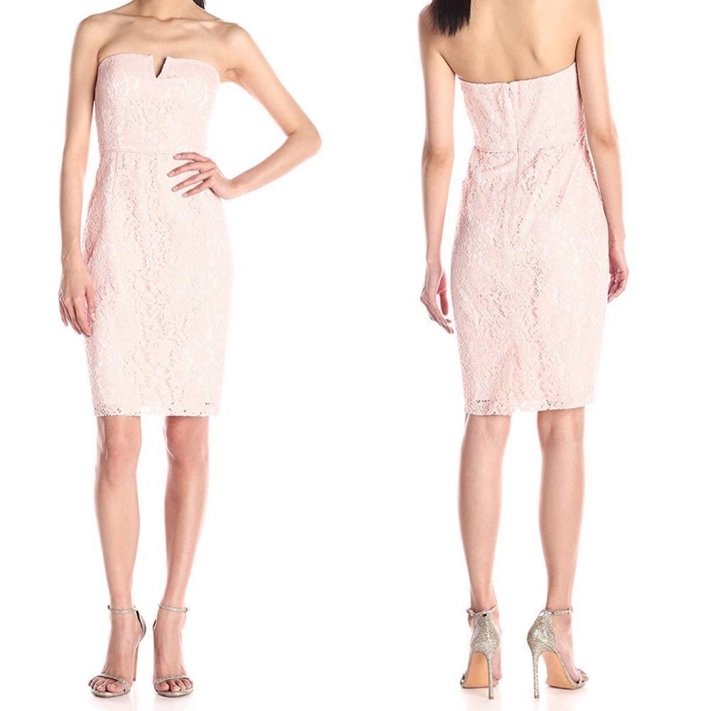 NWT Donna Morgan Pearl Pink Lace Strapless Dress14